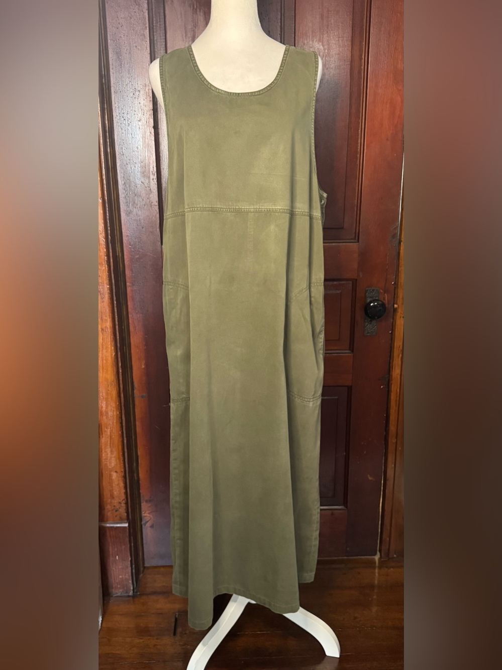 Vintage Westbound Olive Green Jumper Dress Size Large Tencel/Cotton Blend